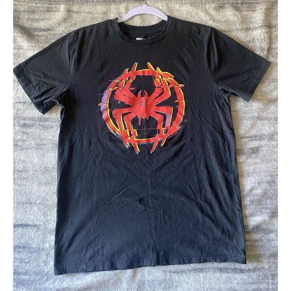 Miles Morales Spider Man-Across The Spider-Verse Black Logo T-Shirt Men's M - Picture 1 of 4